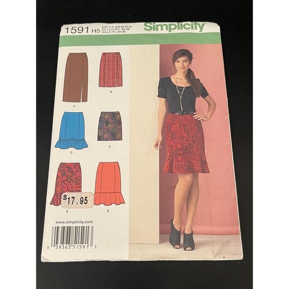 00273 Simplicity Sewing Pattern 1591 H5 Skirt Pencil Flounce Size 6-14 Uncut - Picture 1 of 3